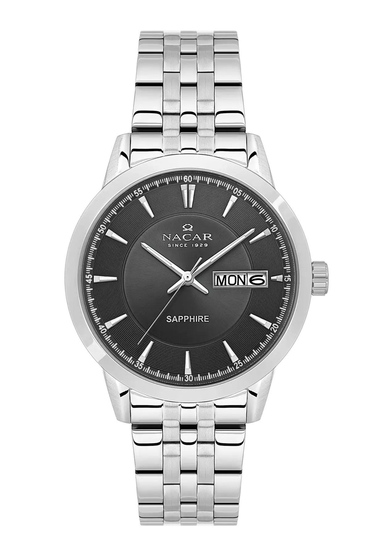 NACAR SAFİR CAM KLASİK GÜMÜŞ ERKEK KOL SAATİ NC31-294740-ABM
