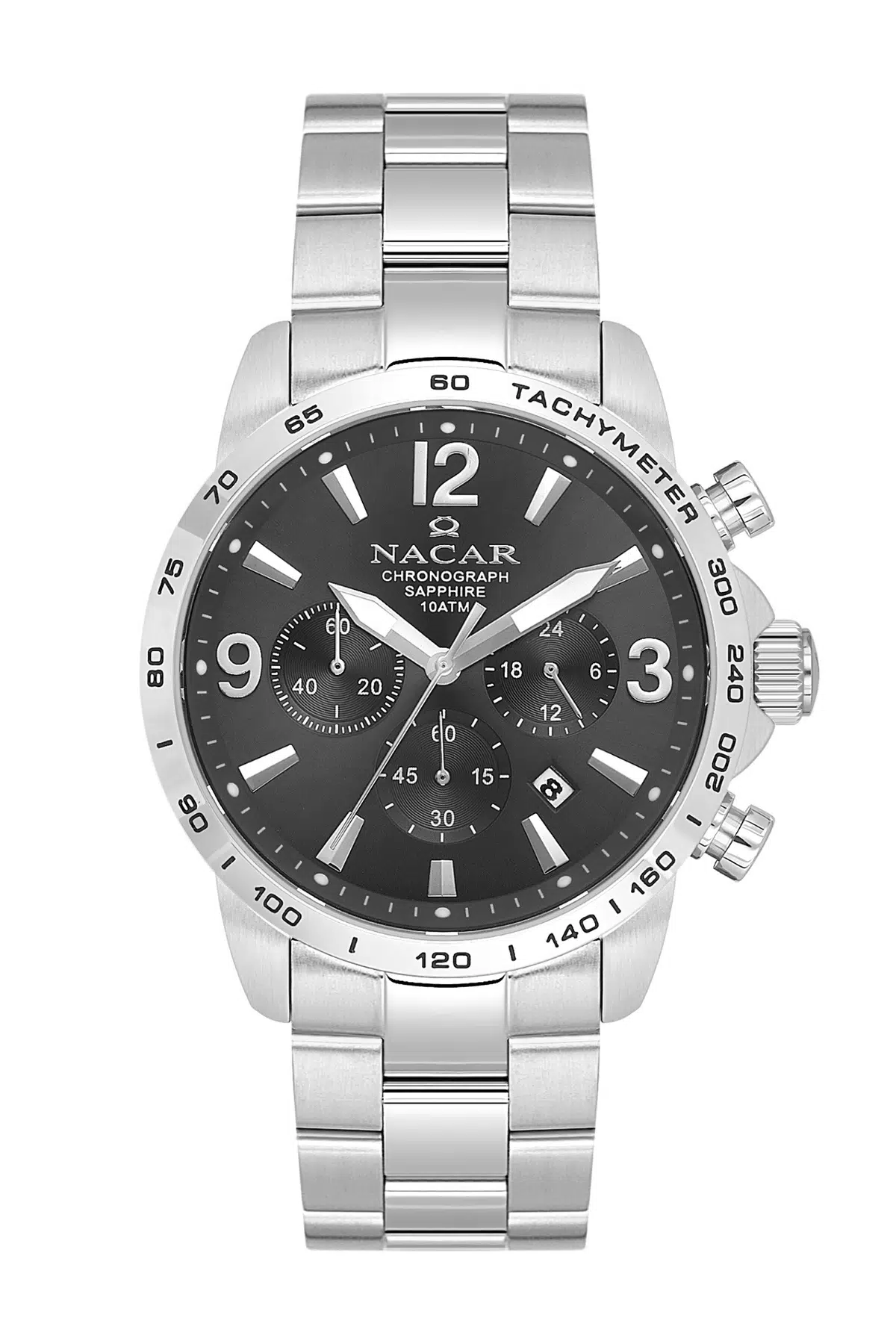 NACAR SAFİR CAM SPOR GÜMÜŞ - SİYAH ERKEK KOL SAATİ NC08-29420706-ABSM