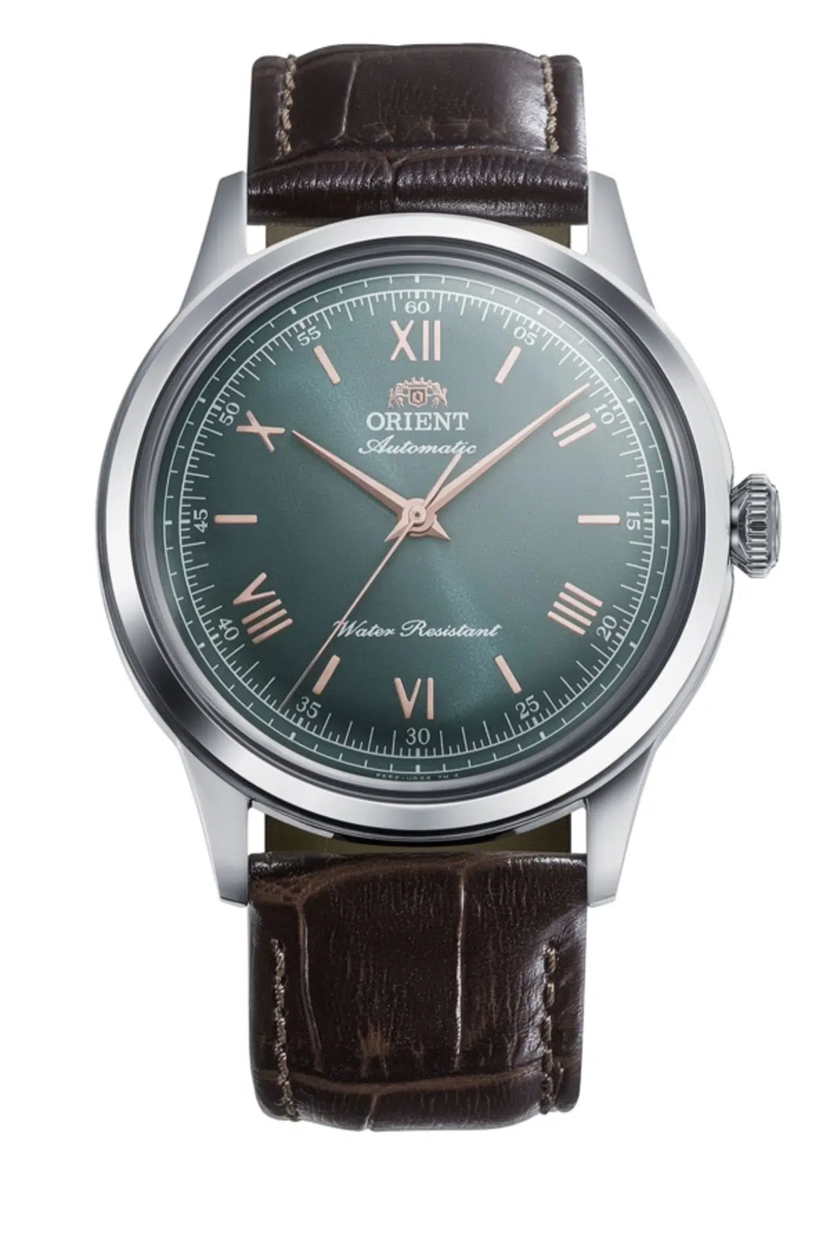 ORIENT Bambino RA-BB0001E30B Kurmalı Otomatik Deri Kahverengi Yeşil Kadran 39 mm Erkek Kol Saati
