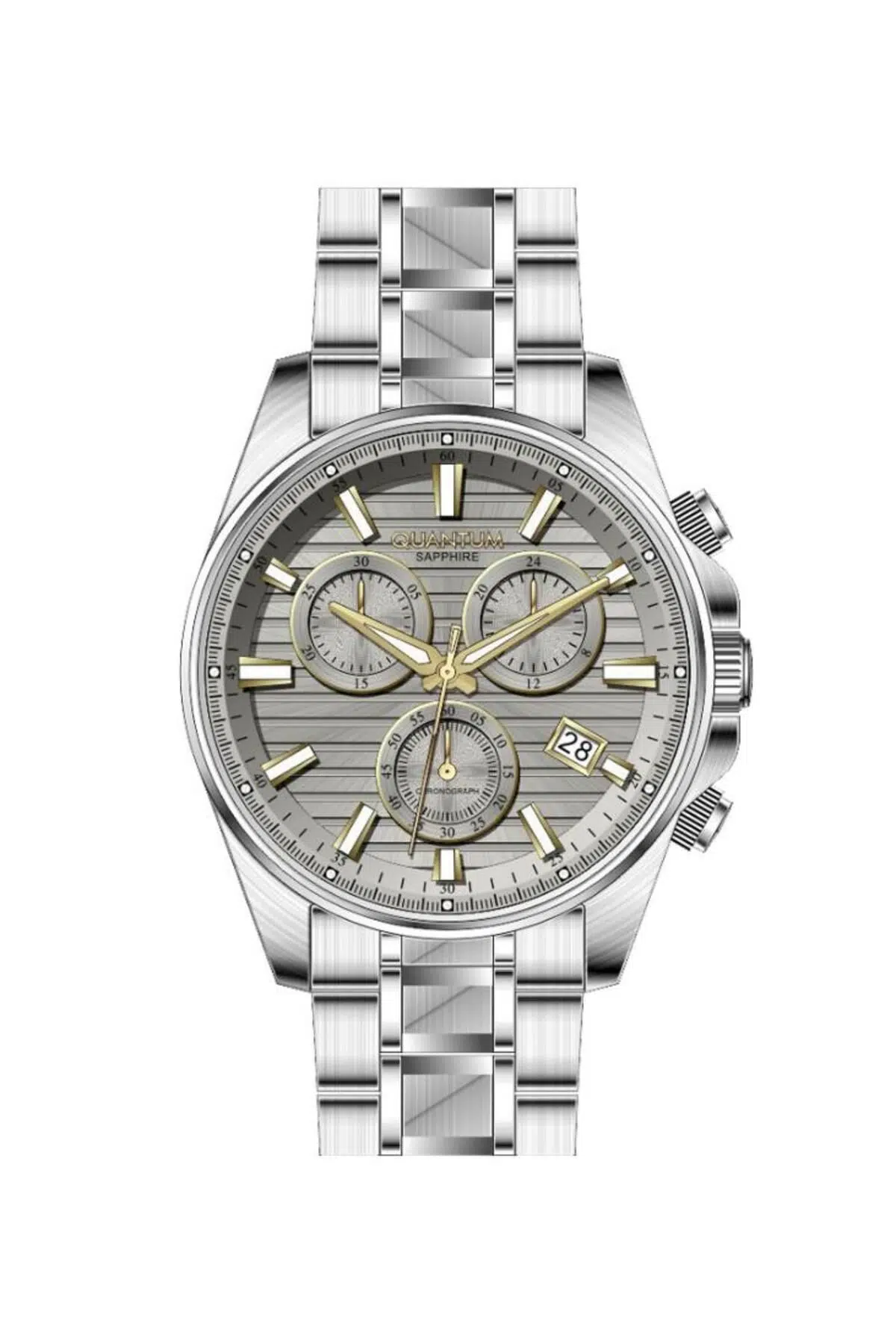 QUANTUM PWG1122S.310 Safir Camlı Çelik Kordon Çelik Kasa 10 ATM Suya Dayanıklı Metalik-Altın Renk Er