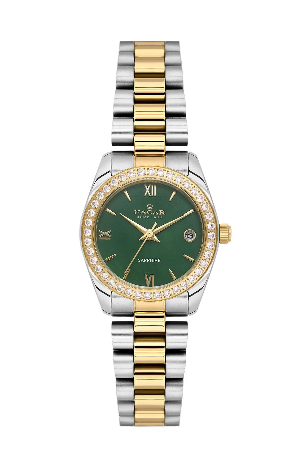 SAFİR CAM GÜMÜŞ - ALTIN KADIN KOL SAATİ NC34-39A427-CNMS