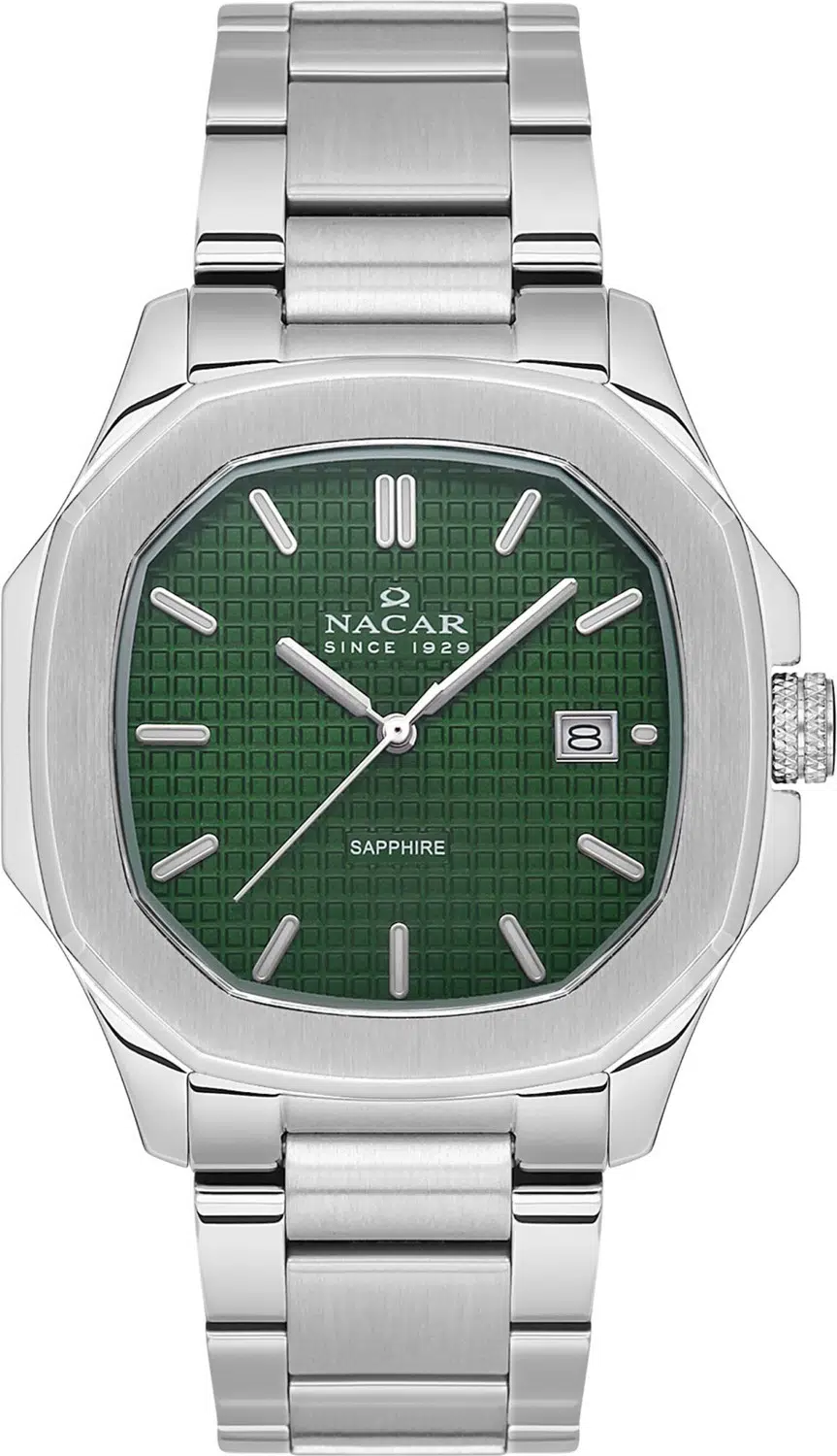 NACAR Safir Cam Gümüş - Yeşil Erkek Kol Saati NC08-291044-ANM
